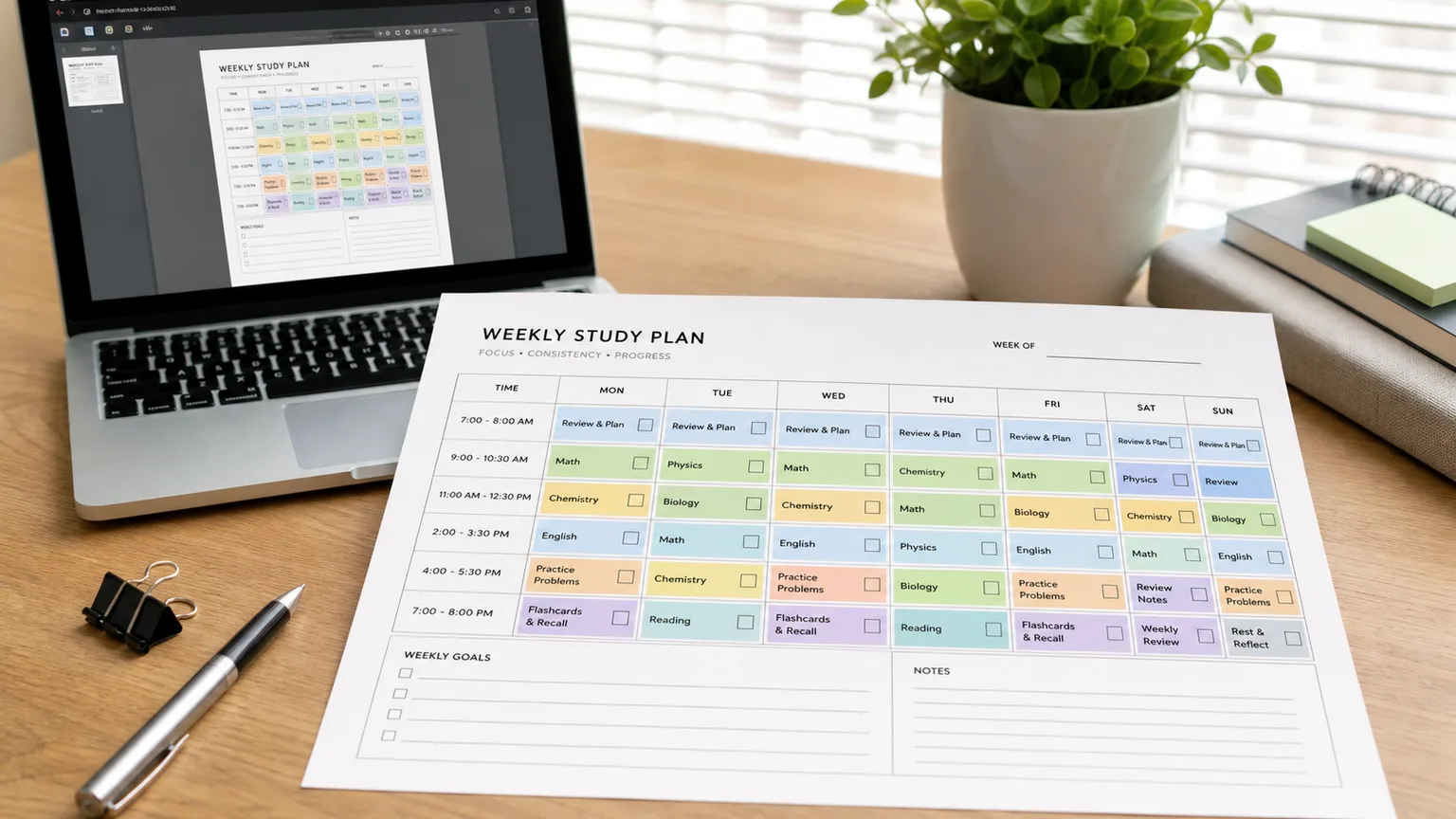 Study plan PDF ready to download, print, and pin on a wall
