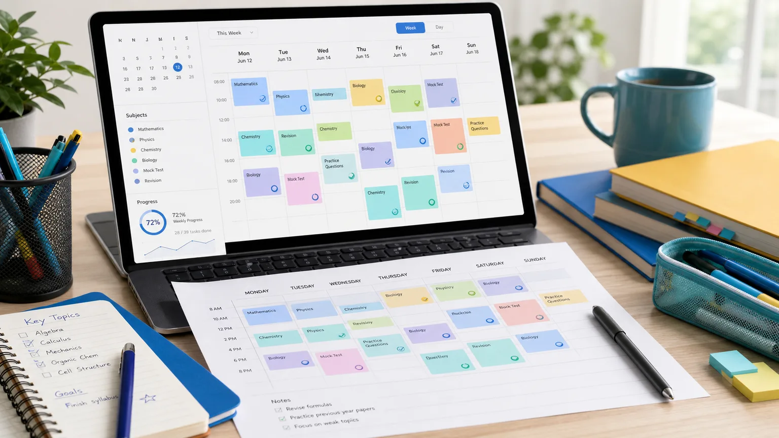Study plan generator showing a precise day-by-day schedule